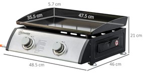 Gratar cu gaz si 2 arzatoare Outsunny, picioare reglabile, 6kW, 48.5x46x21cm, negru | Aosom Romania