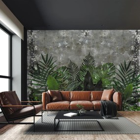 Fototapet - Perete de beton cu plante (147x102 cm)