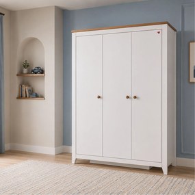 Dulap modern alb pentru copii, 3 usi, 138x58x207 cm, colectia Lucia