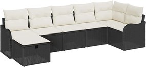 vidaXL Set de canapele pentru grădină cu pernă 7 pcs Negru Rattan poli