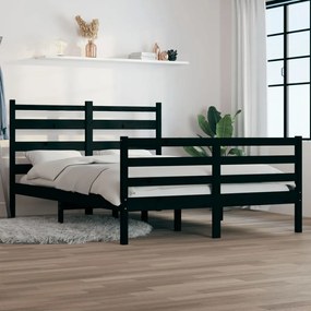 Cadru de pat, 160x200 cm, lemn masiv de pin, negru Negru, 160 x 200 cm