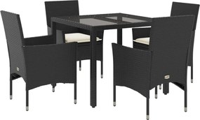 vidaXL Set mobilier de grădină cu perne 5 piese negru poliratan&sticlă