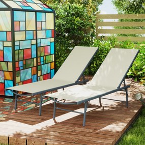 Outsunny Set de 2 șezlonguri pliabile din textilenă șezlong pentru grădină exterior reglabil 54 x 164 x 84 cm crem | Aosom Romania