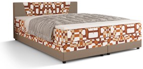 Pat matrimonial Boxspring 140 cm Linda Comfort (Motiv + maro deschis) (cu saltea și sp. depozitare). 1056047