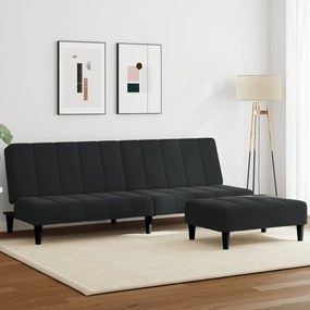 vidaXL Canapea extensibilă cu taburet, 2 locuri, negru, catifea