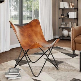 vidaXL Scaun fluture, maro, piele naturală