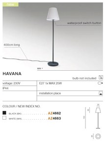 Lampadar de iluminat exterior IP44 HAVANA negru/alb