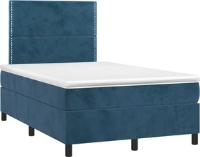 vidaXL Pat box spring cu saltea, albastru închis, 120x190 cm, catifea