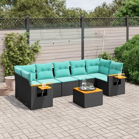 vidaXL Set canapele de grădină cu perne, 8 piese, negru, poliratan