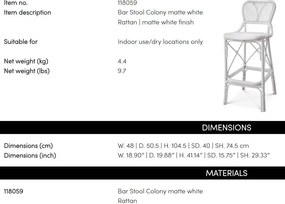 Scaun de bar din ratan design LUX, Colony alb