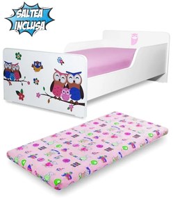 Pat pentru copii 2-12 ani Start Bufnite  cu saltea 160x80 inclusa - PC-P-MOK-BUF-80