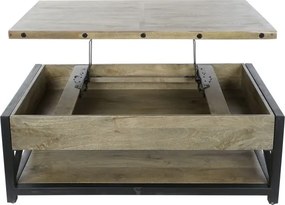 Măsuță de cafea din lemn de mango și metal, natur și negru, cu blat ridicabil și raft, finisaj mat, 44 x 116 x 74 cm, „Barlow” – Ethnic Collections