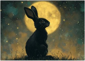 Tablou pe sticlă - Iepure cu lună (70x50 cm)