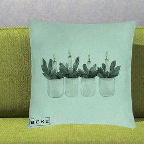 Perna Decorativa Lumanari in Borcane cu Eucalipt, 40x40 cm, Verde Menta, Husa Detasabila, Perna Inclusa, BEKZ®