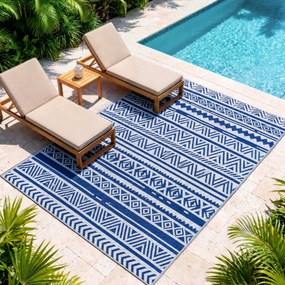 Outsunny Covor pentru Exterior 182x274 cm Reversibil, Covor Pliabil din Polipropilen 310 g/m² Albastru si Alb | Aosom Romania