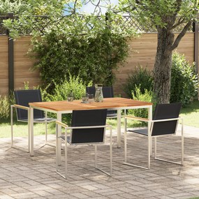 vidaXL Set de grădină 5 piese din lemn de teak și oțel inoxidabil