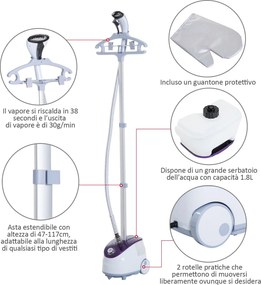 HomCom Fier de Calcat cu Vapor Vertical Profesional cu Rezervor 1.8L 1800W