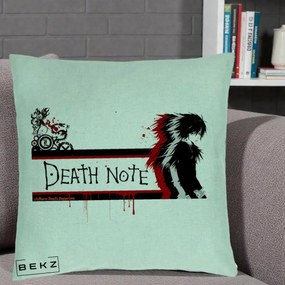 Perna Personalizata Death Note L Lawliet Rosu-Negru, 40x40 cm, Verde Menta, Husa Detasabila, Perna Inclusa, BEKZ®