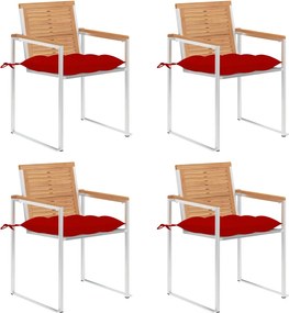 vidaXL Scaune de grădină cu perne, 4 buc., lemn masiv de tec