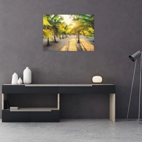 Tablou pe sticlă - Femeie între palmieri (70x50 cm)
