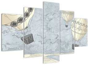 Tablou - Baloane deasupra orașului, nuanțe reci (150x105 cm)