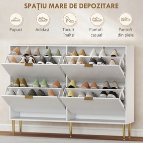 HOMCOM Dulap de pantofi pentru 20 de perechi de pantofi cu 4 sertare rabatabile Alb | Aosom Romania