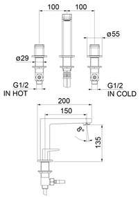 Sapho - Baterie pentru lavoar cu 3 găuri TURSI, crom lucios