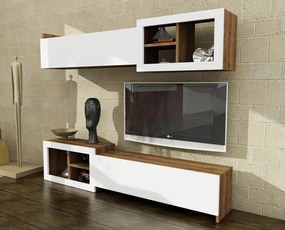 Ansamblu Comoda TV Prag Alb-Walnut