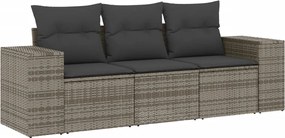vidaXL Set canapea de grădină cu perne, 3 piese, gri, poliratan