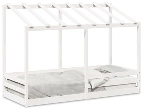 847007 vidaXL Acoperiș pat de copii, alb, 90x190 cm, lemn masiv de pin
