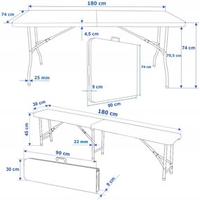 JAKS Set pliabil pentru bere 180 cm alb