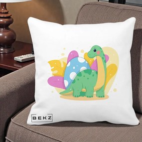 Perna Personalizata Dinozaur cu Ou Pastelat, 40x40 cm, Alba Mata, Husa Detasabila, Perna Inclusa, BEKZ®