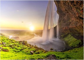 Tablou pe sticlă - Seljalandsfoss din spatele peșterii (70x50 cm)