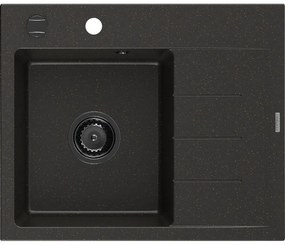 Mexen Ben chiuvetă de granit cu o singură cuvă și scurgător, stânga 600 x 500 mm, negru/auriu metalic, sifon negru