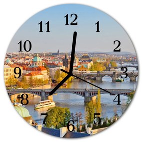 Ceas de perete din sticla rotund City of Prague City multi-colorat