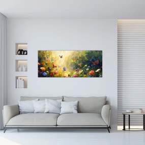 Tablou - Pajiște cu flori de primăvară, pictură (120x50 cm)