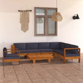Set mobilier grădină perne gri închis, 8 piese, lemn acacia