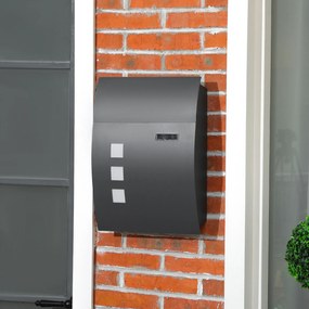 HOMCOM Cutie Postala Curbata din Otel Zincat cu 3 Fante si 2 Chei de Securitate incluse, 45x10x32 cm, Gri | Aosom Romania