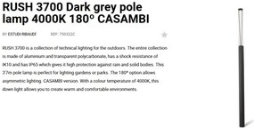 Stalp LED iluminat exterior simetric 180º IP65 RUSH 370cm 4000K CASAMBI