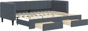 vidaXL Pat de zi cu extensie și sertare gri închis 80x200 cm catifea