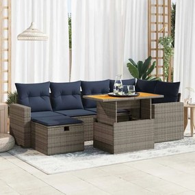 vidaXL Set canapele grădină perne 7 piese negru, poliratan/lemn acacia