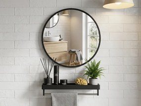 Oglinda neagra rotunda cu raft BREDO Ø 60 cm