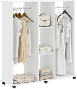 HOMCOM Dulap-penderie mobilier de depozitare mobil 6 roți 120 x 40 x 128 cm din lemn alb | Aosom Romania