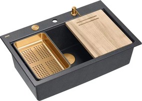 Statie de lucru incastrata Quadron Unique Marc 110 negru diamant - auriu 1 cuva 75x49 cm