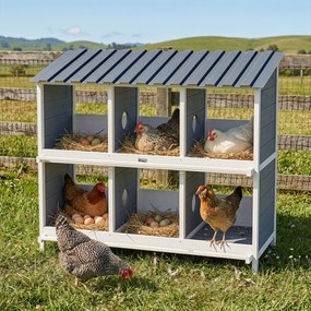 PawHut Cuib pentru găini, cuib ridicat din lemn cu 6 compartimente, 4 bârne pentru coteț pentru animale mici 102 x 50 x 91 cm, Gri | Aosom Romania