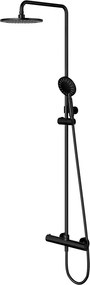 Coloana de dus cu baterie termostatata negru mat Omnires Y cu palarie de dus rotunda
