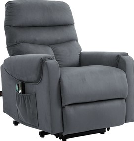 HOMCOM Fotoliu TV cu funcție de ridicare electrică, fotoliu de masaj reclinabil cu încălzire, fotoliu relax cu telecomandă și buzunar lateral, reglabil, țesătură din poliester, gri închis | Aosom Romania