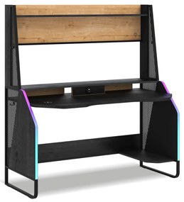 Birou gaming cu unitate superioara si iluminare RGB , Colectia Black (142x72x154 cm)