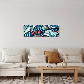 Tablou – Animale acvatice desenate (cu ceas) (90x30 cm)