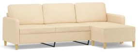 3153605 vidaXL Canapea cu 3 locuri și taburet, crem, 210 cm, textil